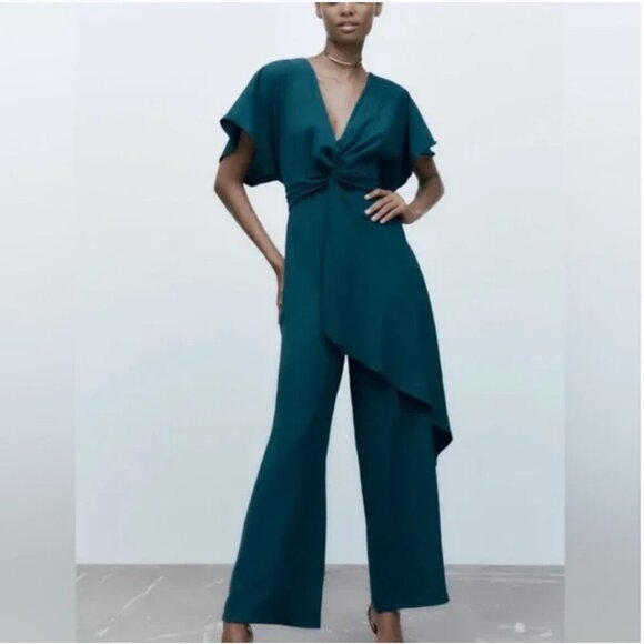 Zara teal layered jumpsuit - Picture 1 of 6